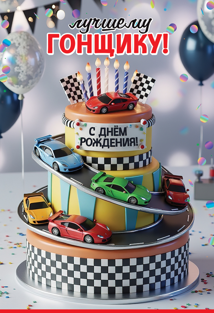 

5.0000131 Открытка А5 Лучшему гонщику! С Днем рождения! (муж) С текстом УФ-лак