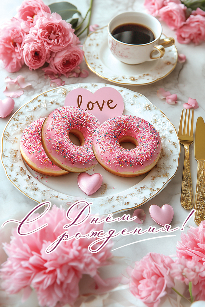 

5.0000412 Открытка А5 С Днем рождения! Love (жен) С текстом УФ-лак