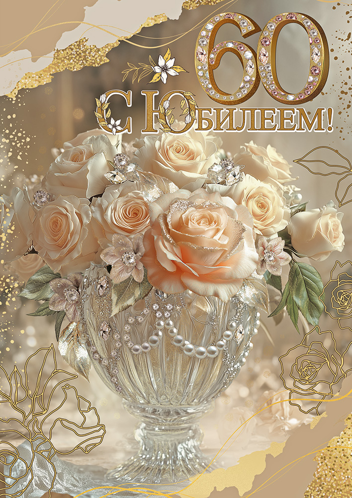 

5.0000783 Открытка А4 60 С Юбилеем! (жен) С текстом Блестки