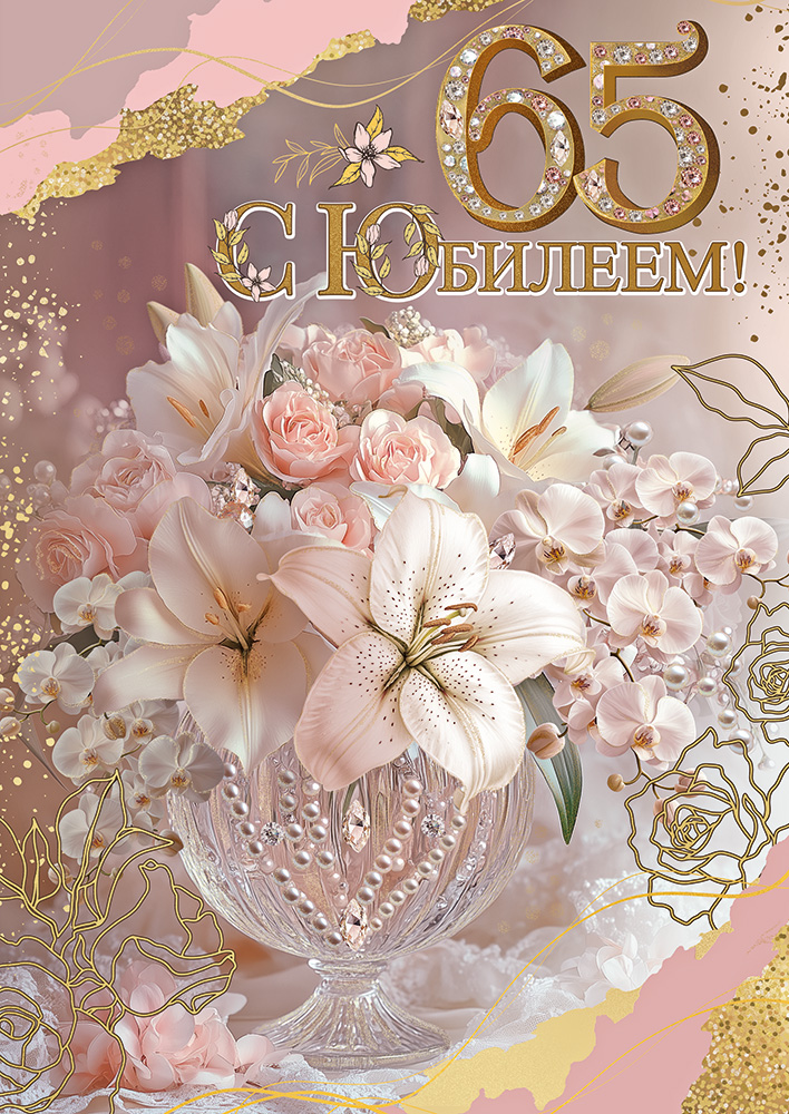 

5.0000784 Открытка А4 65 С Юбилеем! (жен) С текстом Блестки