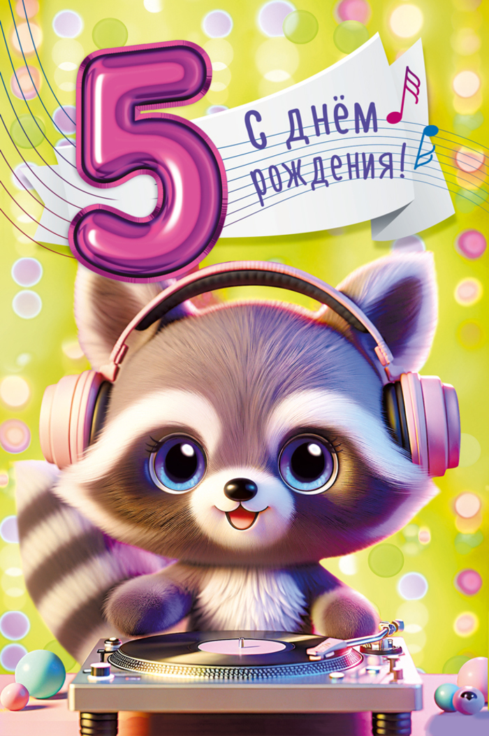 

7.0000262 Открытка А5 С днем рождения! 5 лет (уни) С текстом УФ-лак