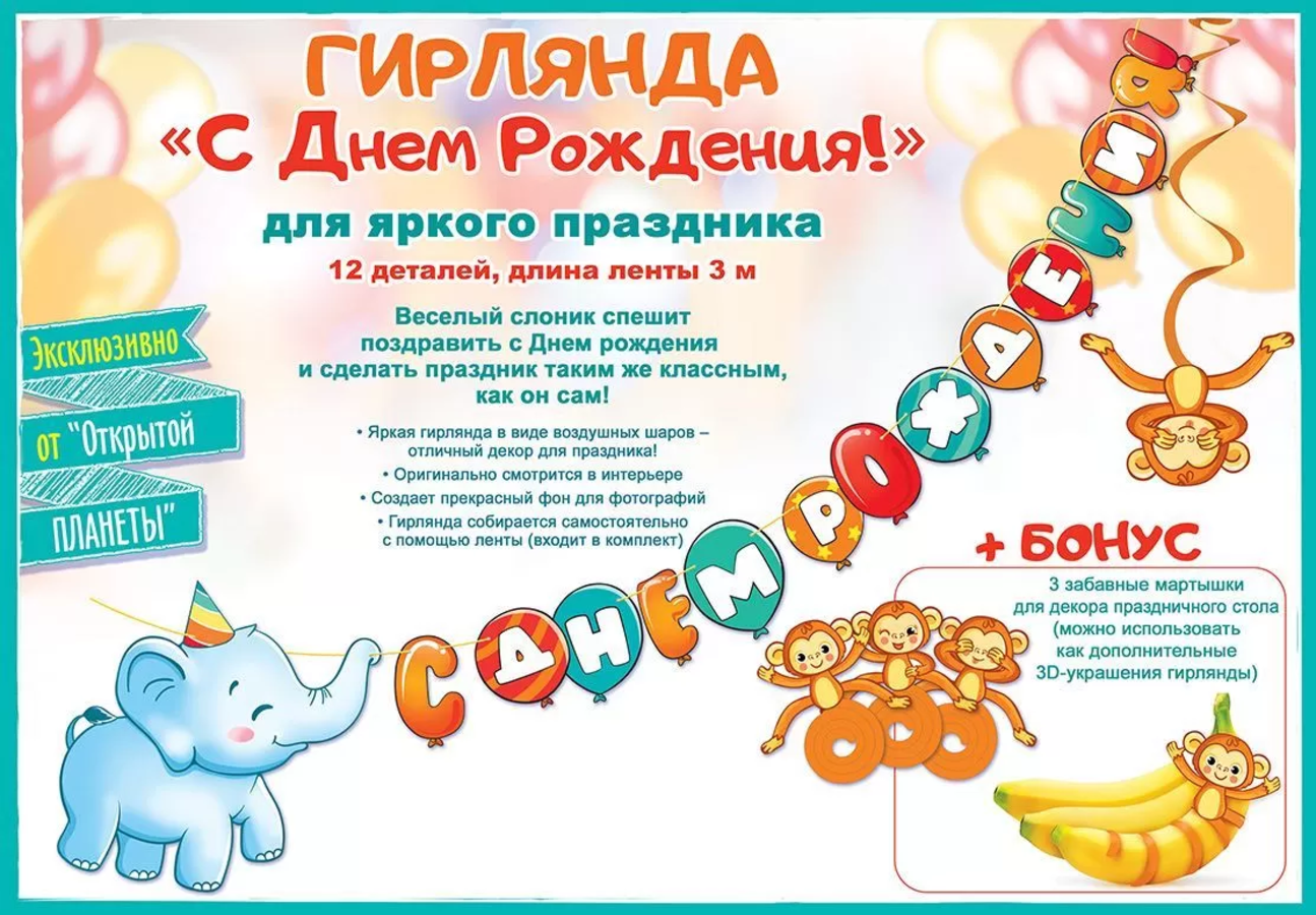 

84.467 Гирлянда С Днем рождения! Слоник 3м (уни)