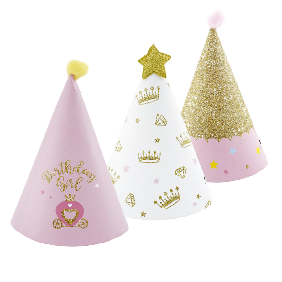 200206 Колпаки с помпонами Именинница Принцесса 3шт