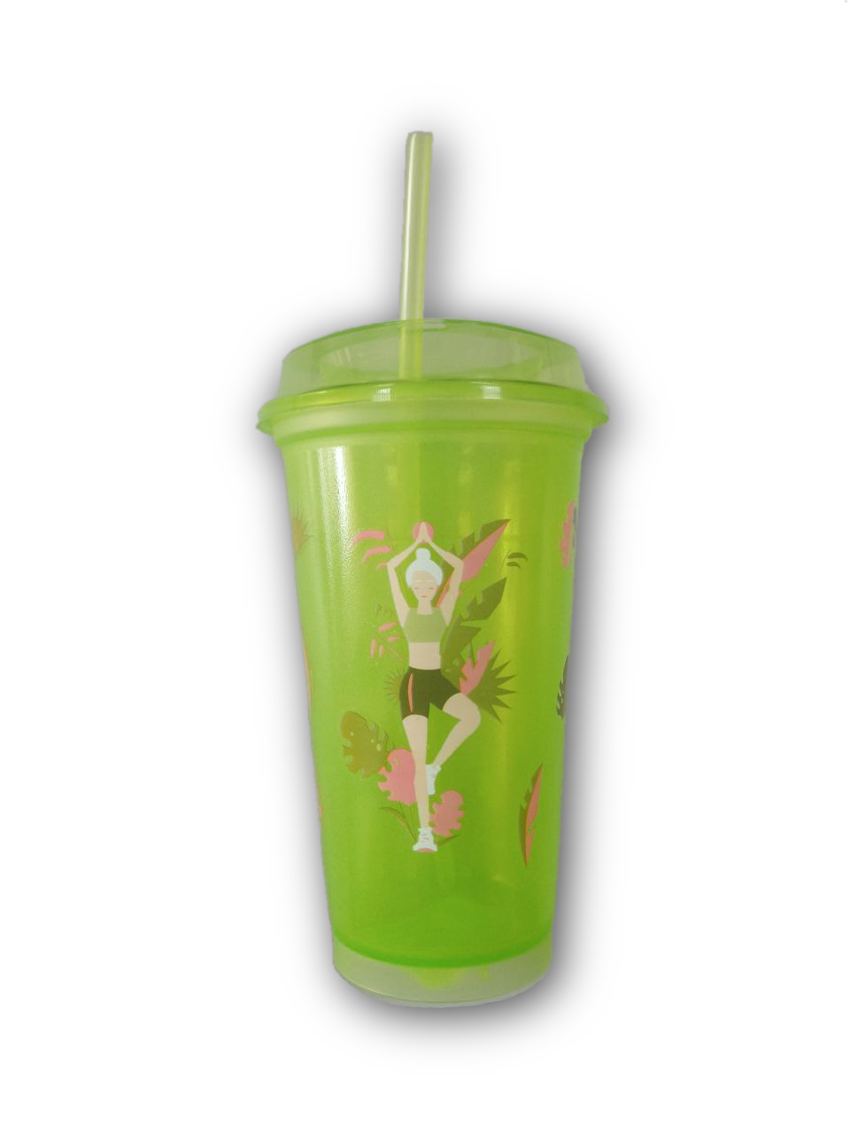 

БКА-3480-04 Стакан тамблер 400мл Summer colors Yoga с трубочкой зеленый (уни)