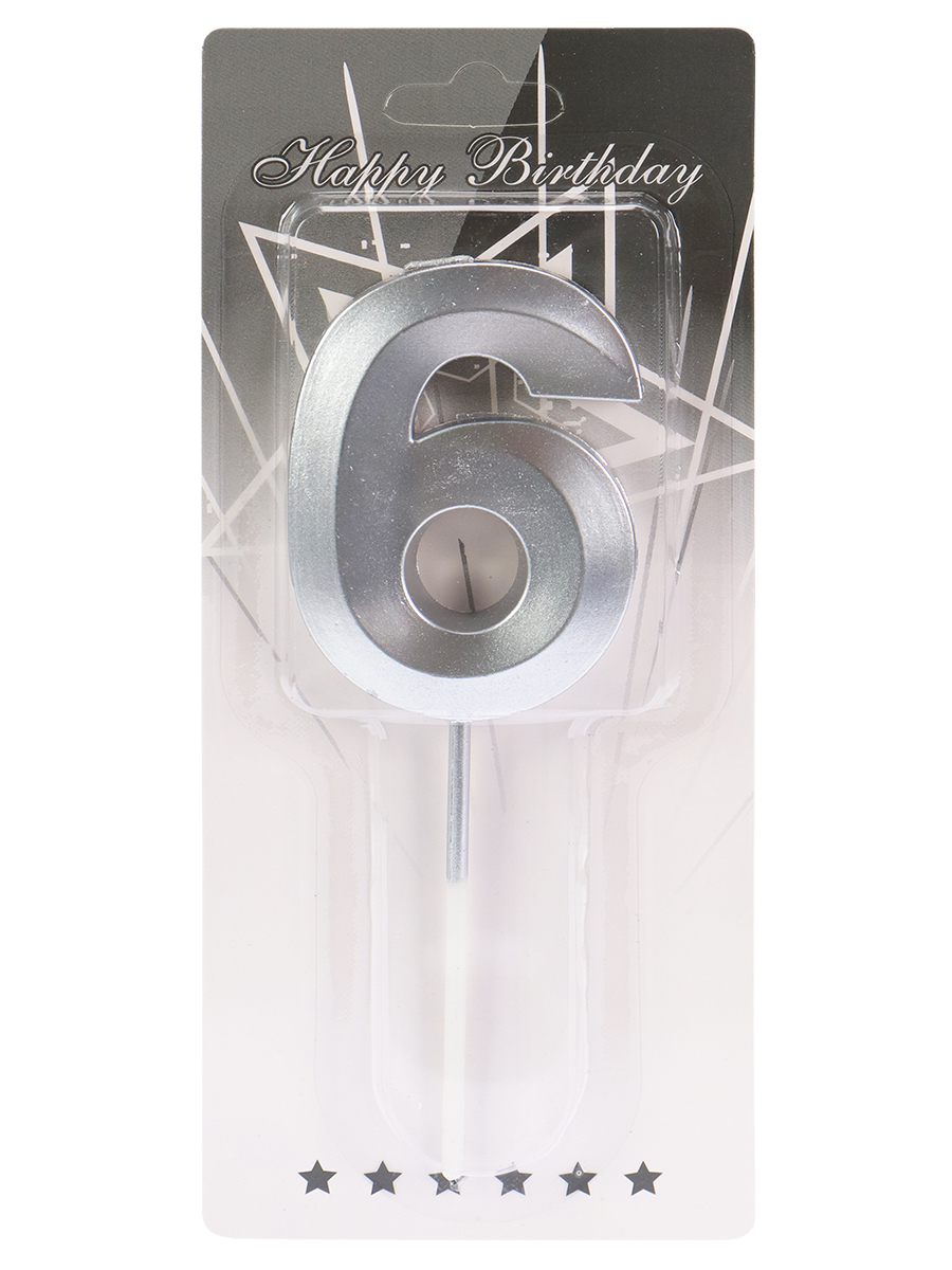 

С-2978 Свеча праздничная цифра 6 Серебряный стиль Мини