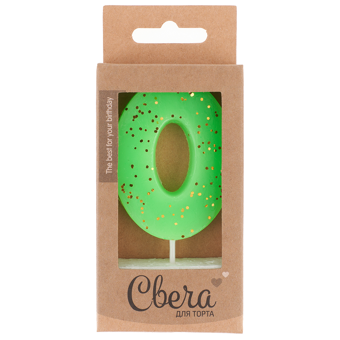 

803220 Свеча праздничная Цифра 0 ЭКО Неон Зеленый с блестками