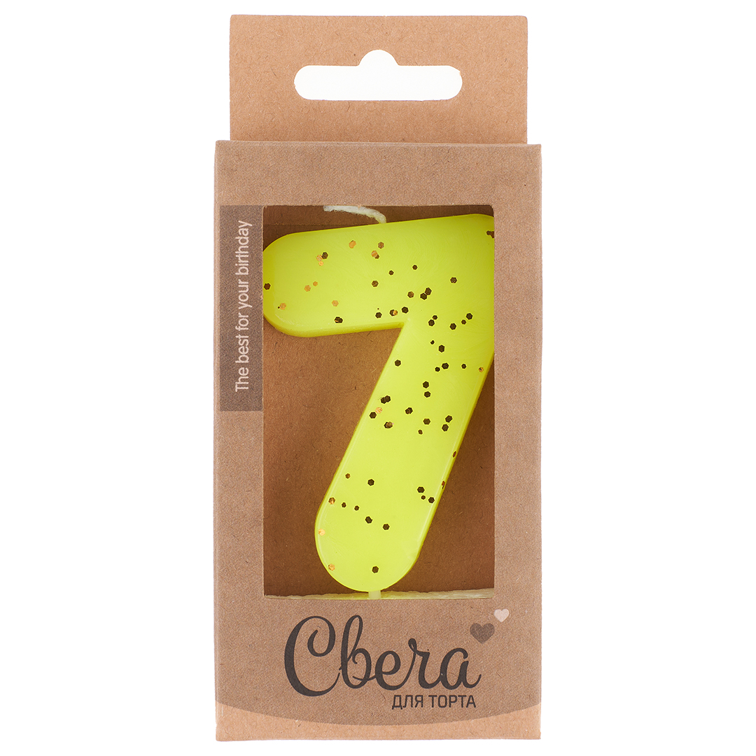 803227 Свеча праздничная Цифра 7 ЭКО Неон Желтый с блестками 45₽