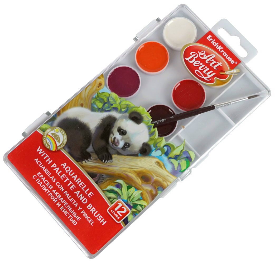 Акварель 12цв УФ защита яркости с кистью и палитрой пластуп европодвес ArtBerry ERICH KRAUSE 41726 133₽