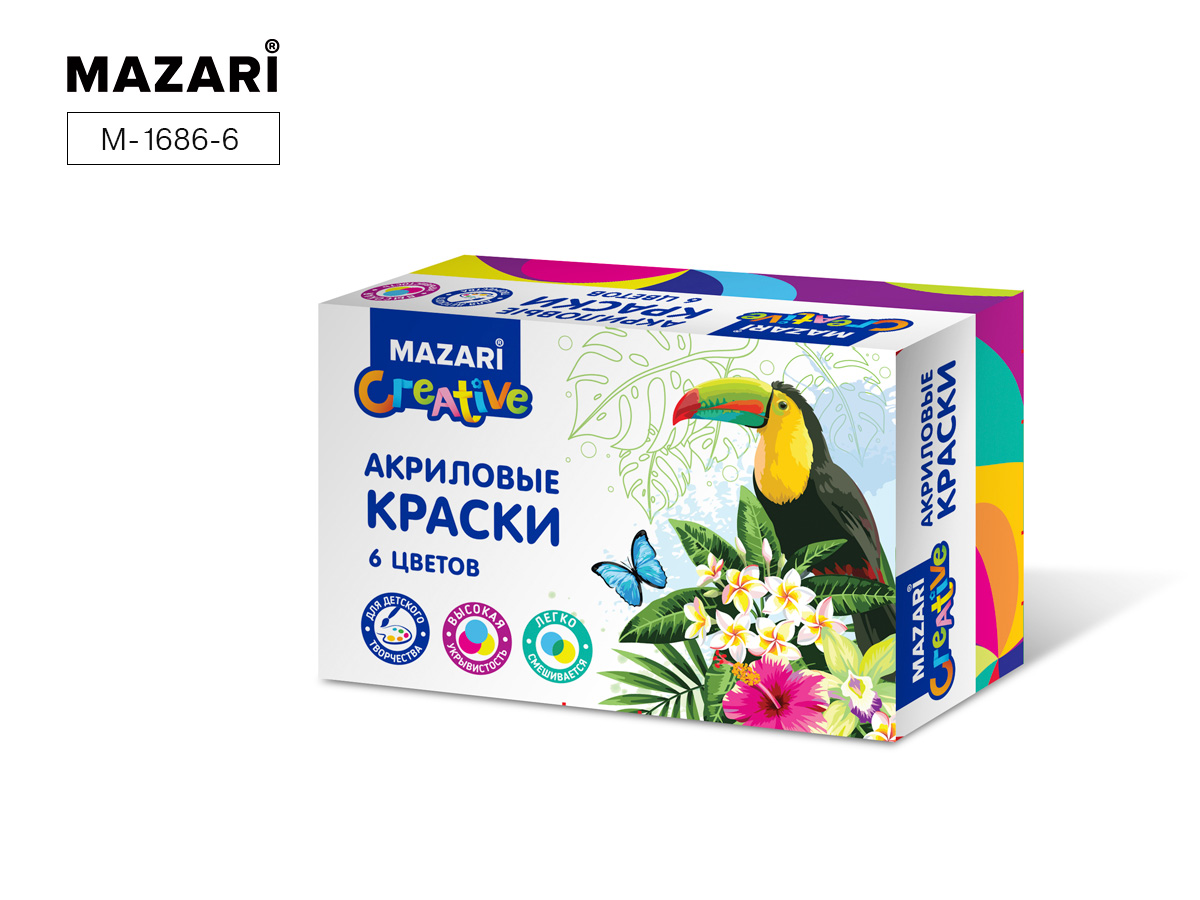 

Краски акриловые 6цв 20мл банка карт.уп. MAZARI M-1686- 6