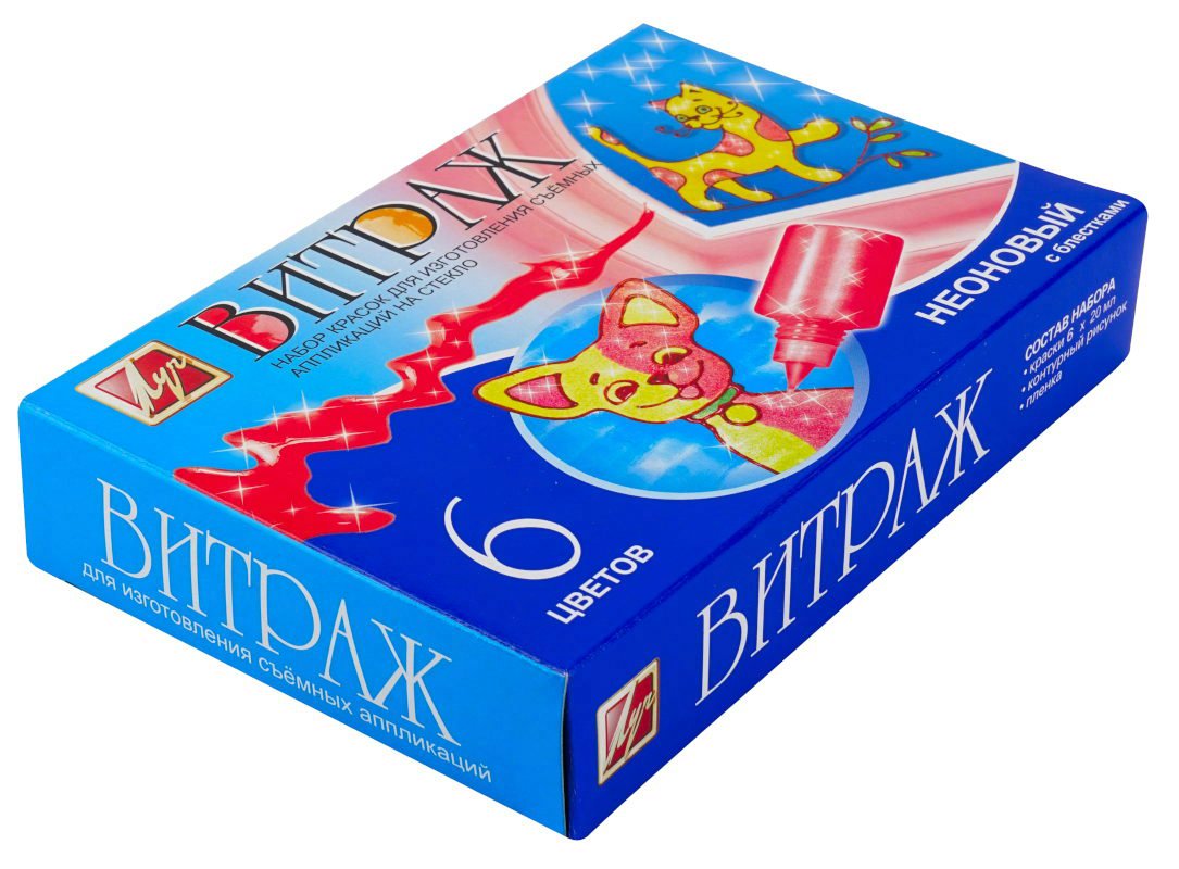 Краски по стеклу 6цв Витраж неон с блест Луч 17с1159-08 196₽