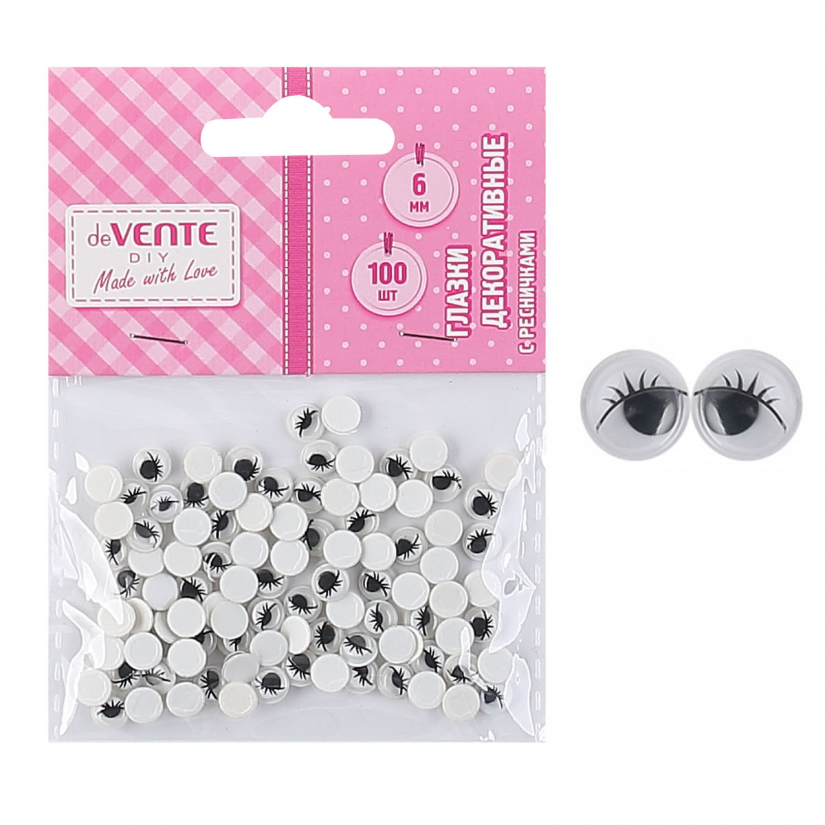 Глазки d6мм 100шт с ресницами черные deVENTE 8001121 61₽