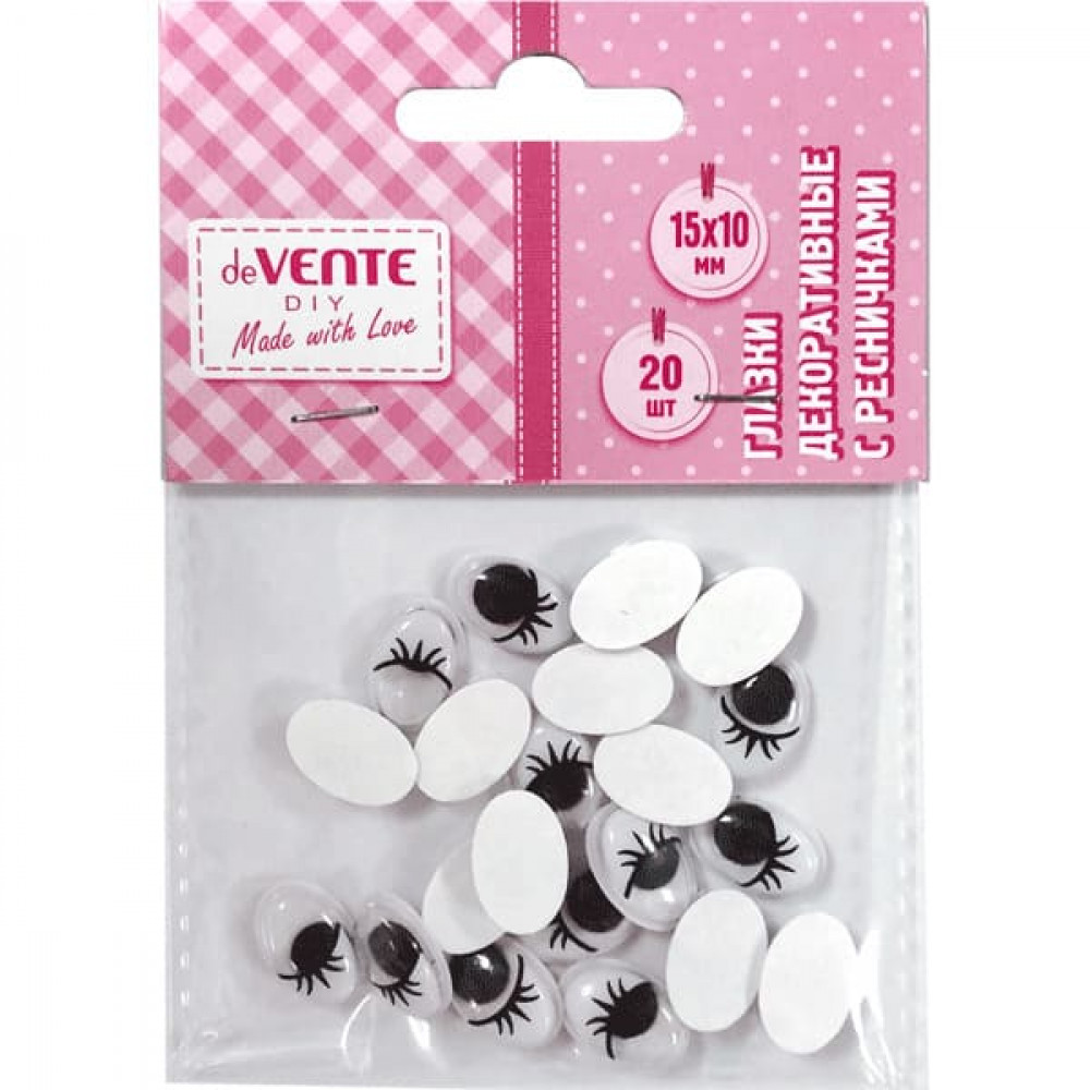 

Глазки 15x10мм 20шт с ресничками черные самоклеящиеся deVENTE 8001139