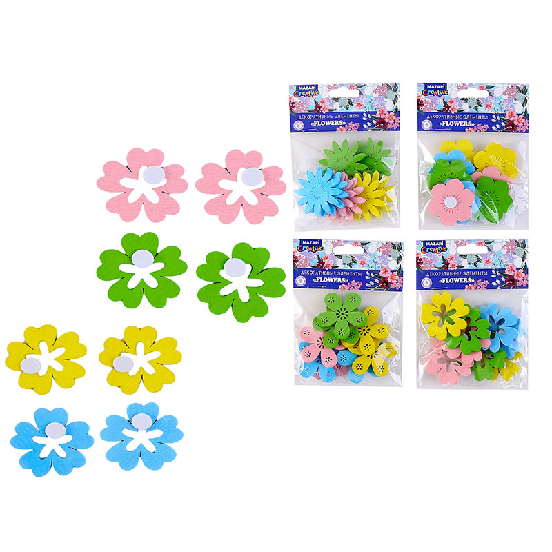 

Набор для декора элементы 8шт 3,9см дерево FLOWERS ассорти 4диз. ОПП-упак. MAZARI M-6931