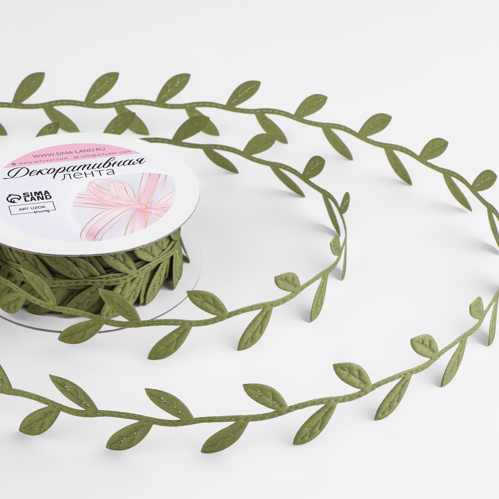 Лента декоративная фигурная 25см х 9м листья зеленая Арт Узор 9135740 140₽