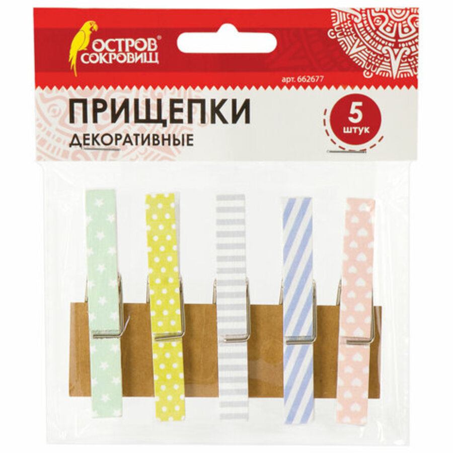 

Прищепки декоративные 5шт Пастельные тона ассорти Остров сокровищ 662677