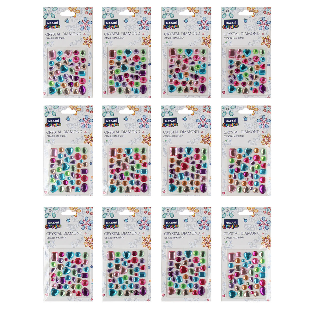 Стразы самоклеящиеся акриловые Ассорти разные формы MAZARI M-8669 65₽