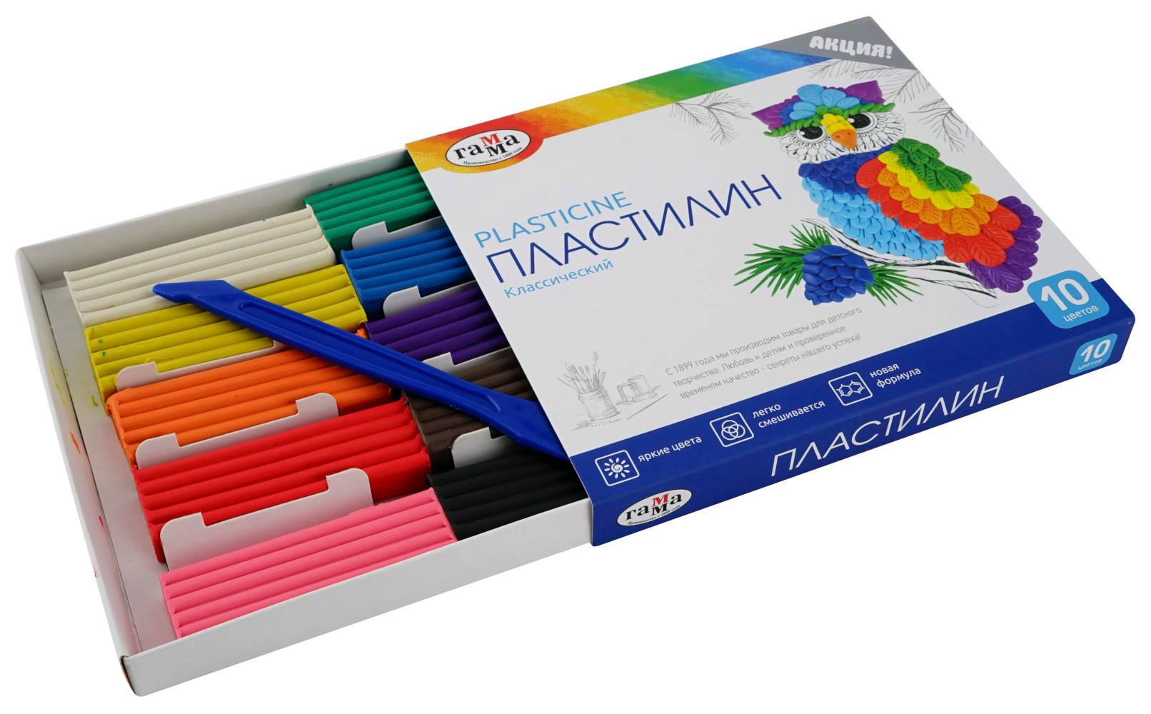 

Пластилин 10цв. 200гр. Классический со стеком Гамма 281032