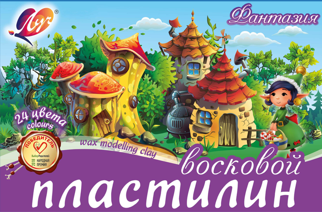 

Пластилин 24цв 360г восковой мягкий Фантазия со стеком карт.уп. ЛУЧ 25С 1525-08