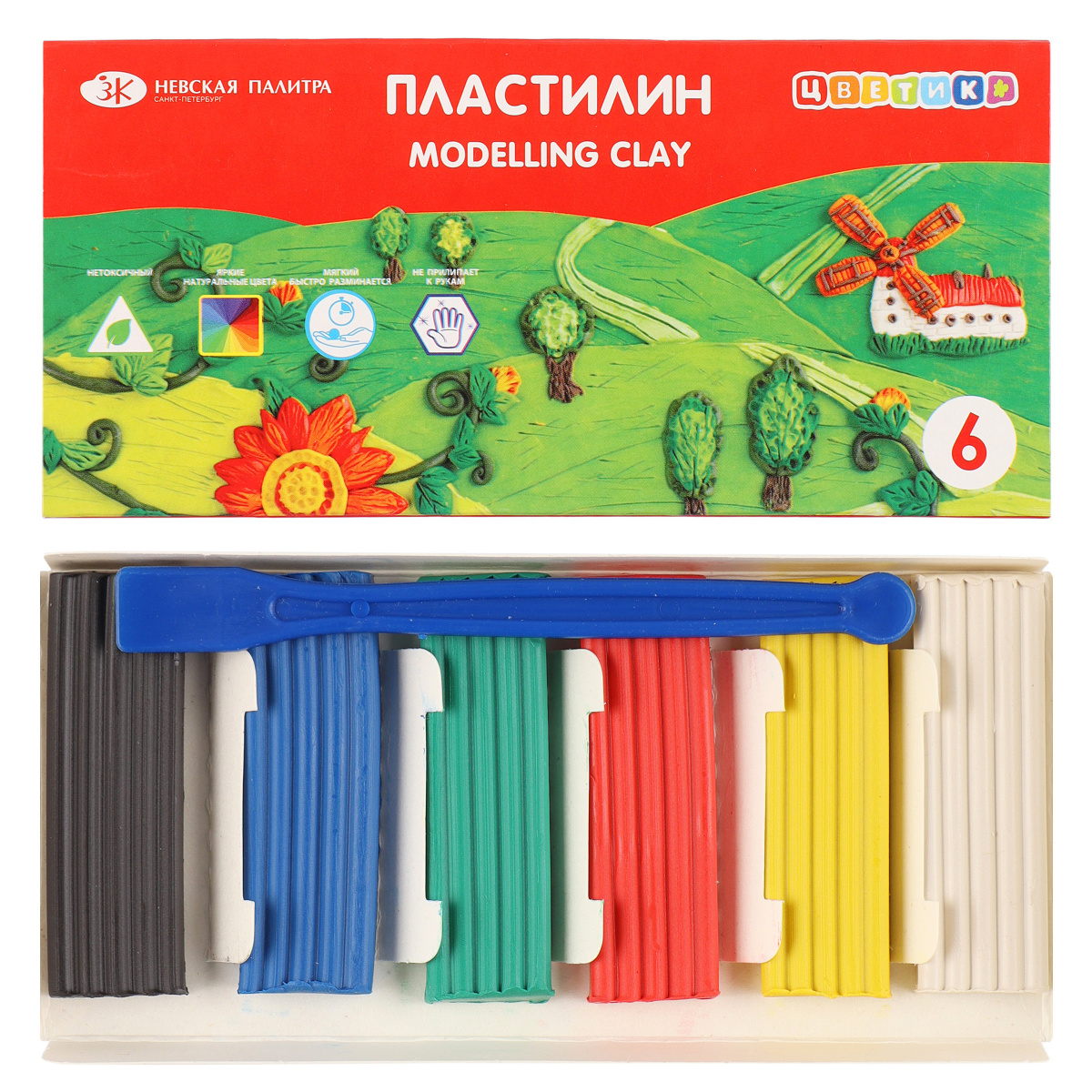 

Пластилин 6цв 90г детский классический со стеком к/к ЦВЕТИК 32411670