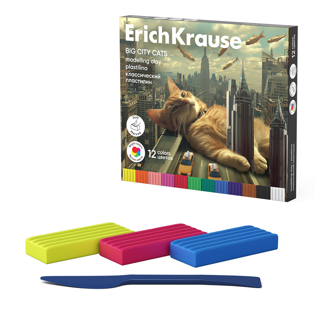 

Пластилин 12цв 180г Big City Cats классический со стеком карт.уп. ERICH KRAUSE 62978