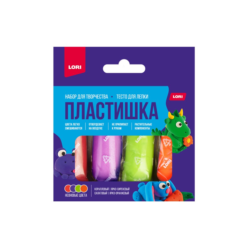 Тесто для лепки Пластишка неоновое 4 цвета 125₽