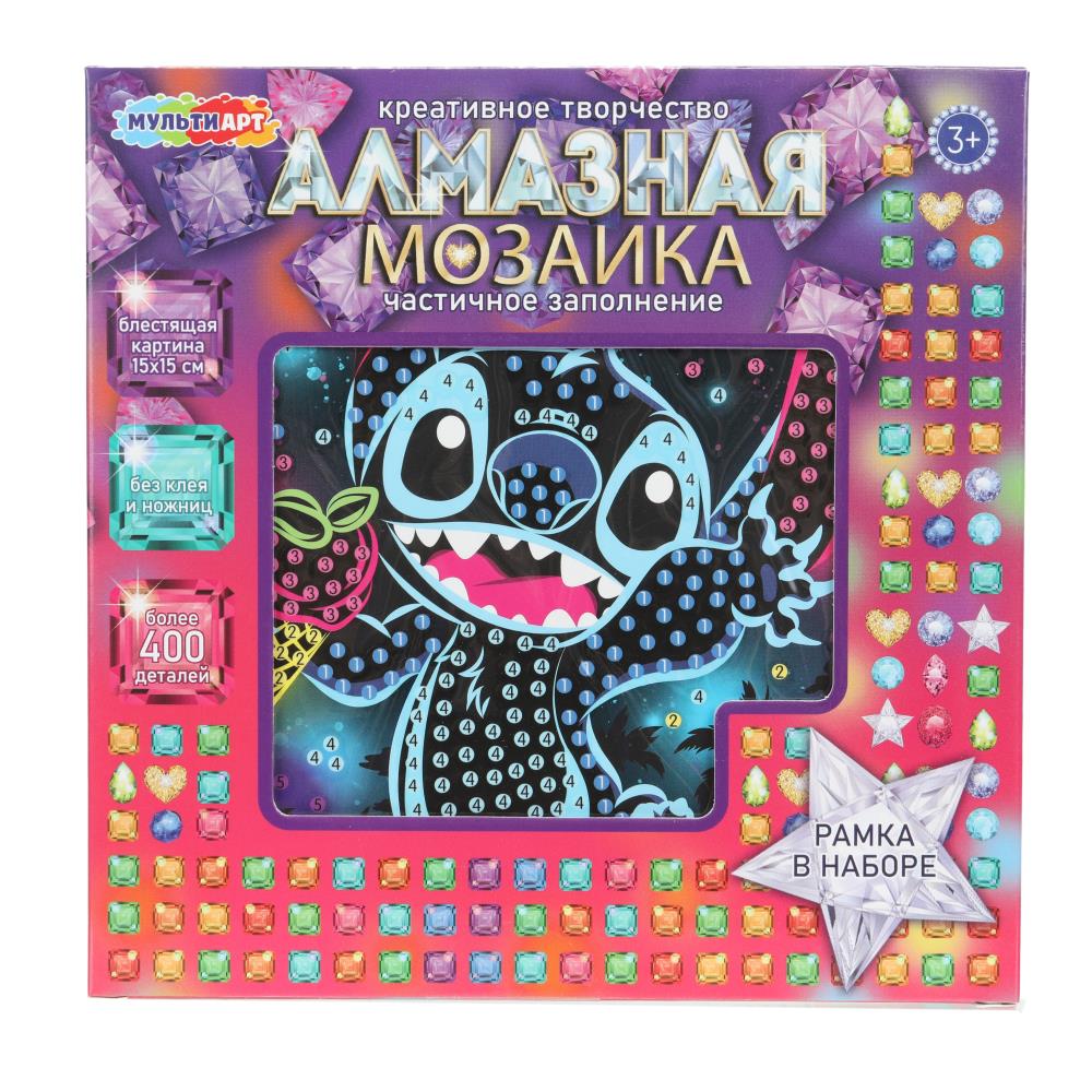 

Мозаика алмазная 15х15см на черном фоне Стич