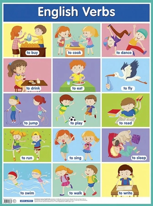 

Плакат 440х590мм Английский язык Глаголы English Verbs Наглядное пособие для школы