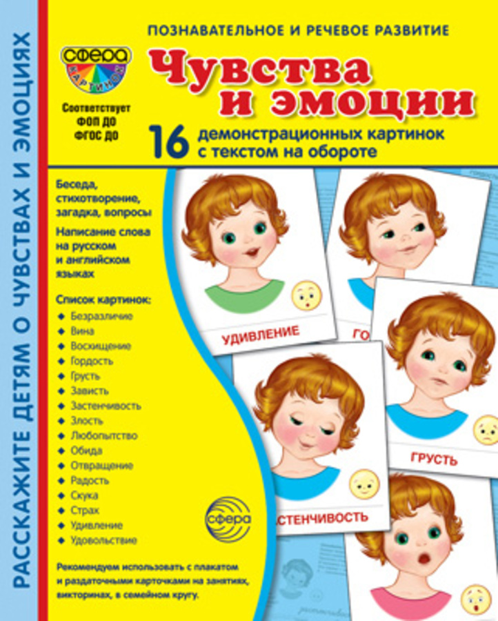

Карточки демонстрационные Чувства и эмоции 16шт 173х220мм