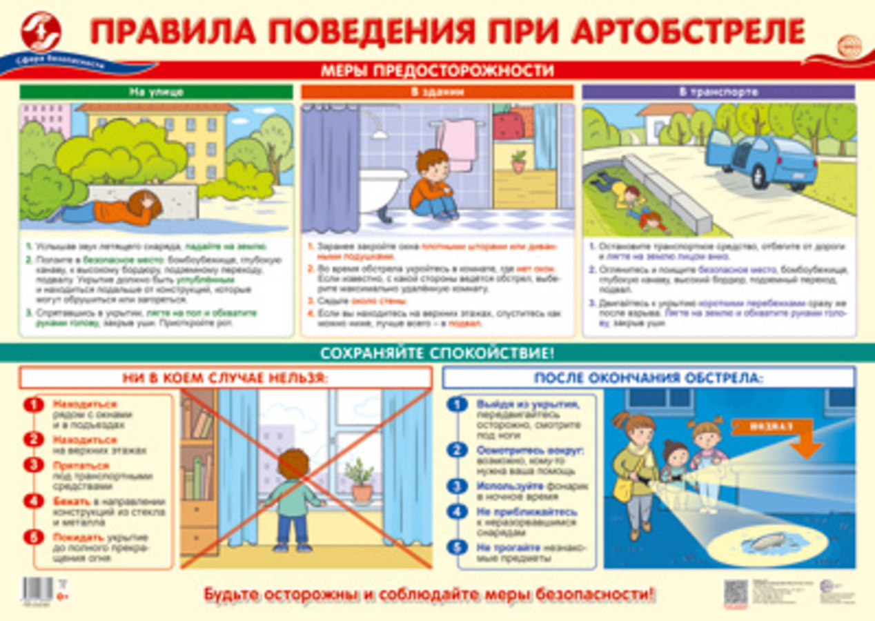 

Плакат демонстрационный А2 Правила поведения при артобстреле