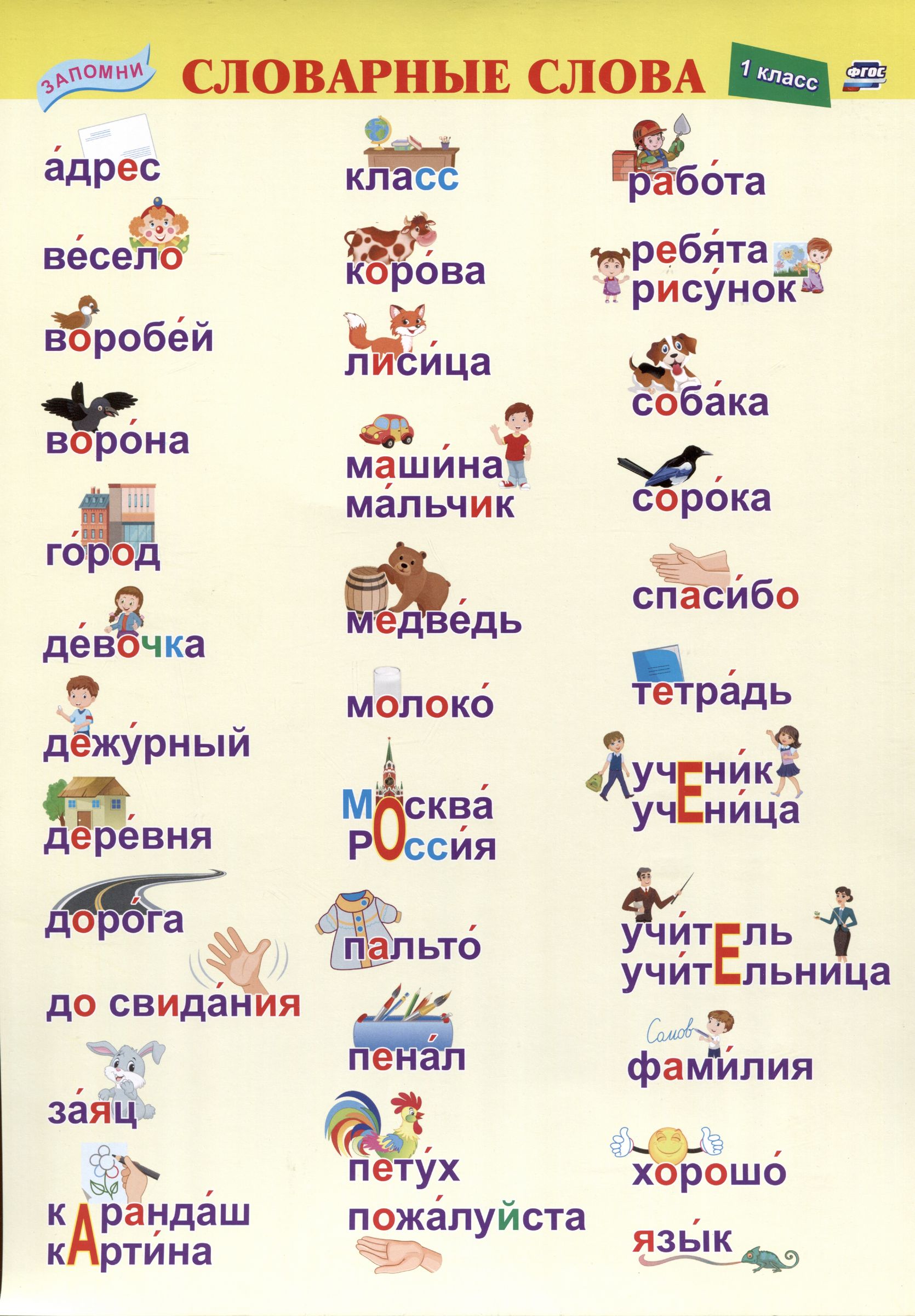

Мини-плакат А4 Словарные слова 1 класс