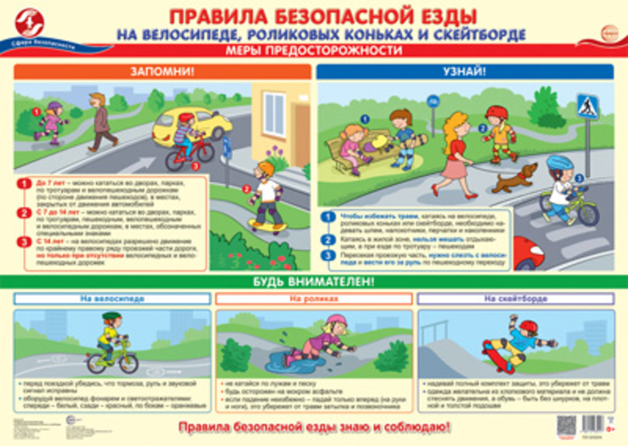 

Плакат А2 Правила безопасной езды на велосипеде, роликовых коньках и скейтборде
