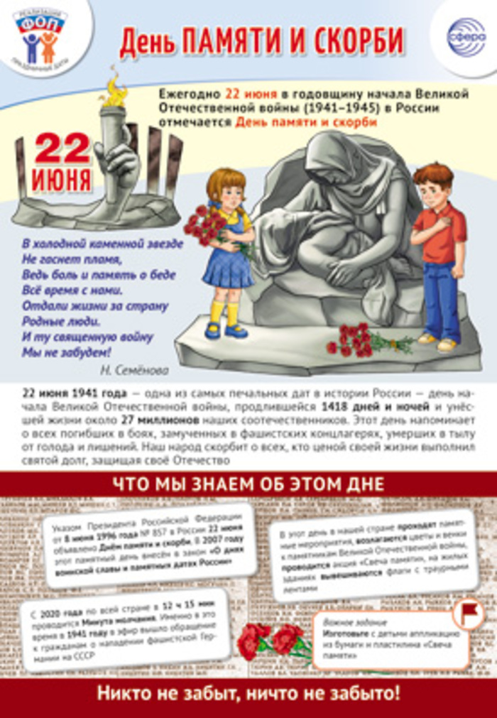 

Плакат А3 Праздничные даты по ФОП 22 июня - День пямяти и скорби (уни)