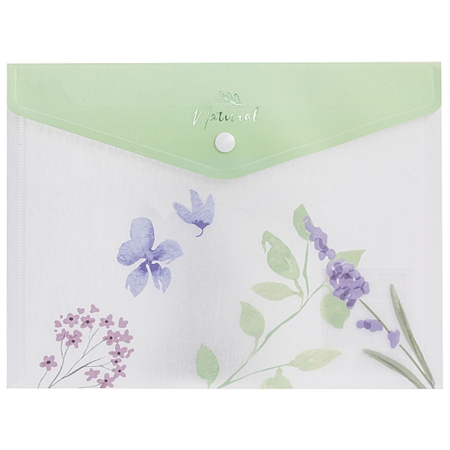 

Папка с кнопкой пластик А5 1отд. пл.180мкм Natural blue flowers HATBER AKk_33478