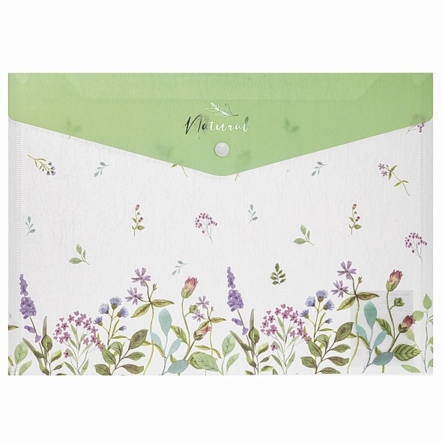 

Папка с кнопкой пластик А4 1отд. пл.180мкм Natural flowers HATBER AKk4_33479