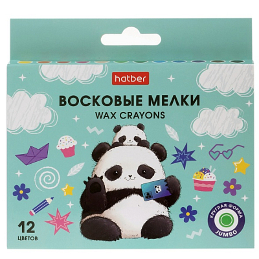 

Карандаши восковые 12цв круглые d-11мм карт.уп. Плюшевые панды Jumbo HATBER CR_089690