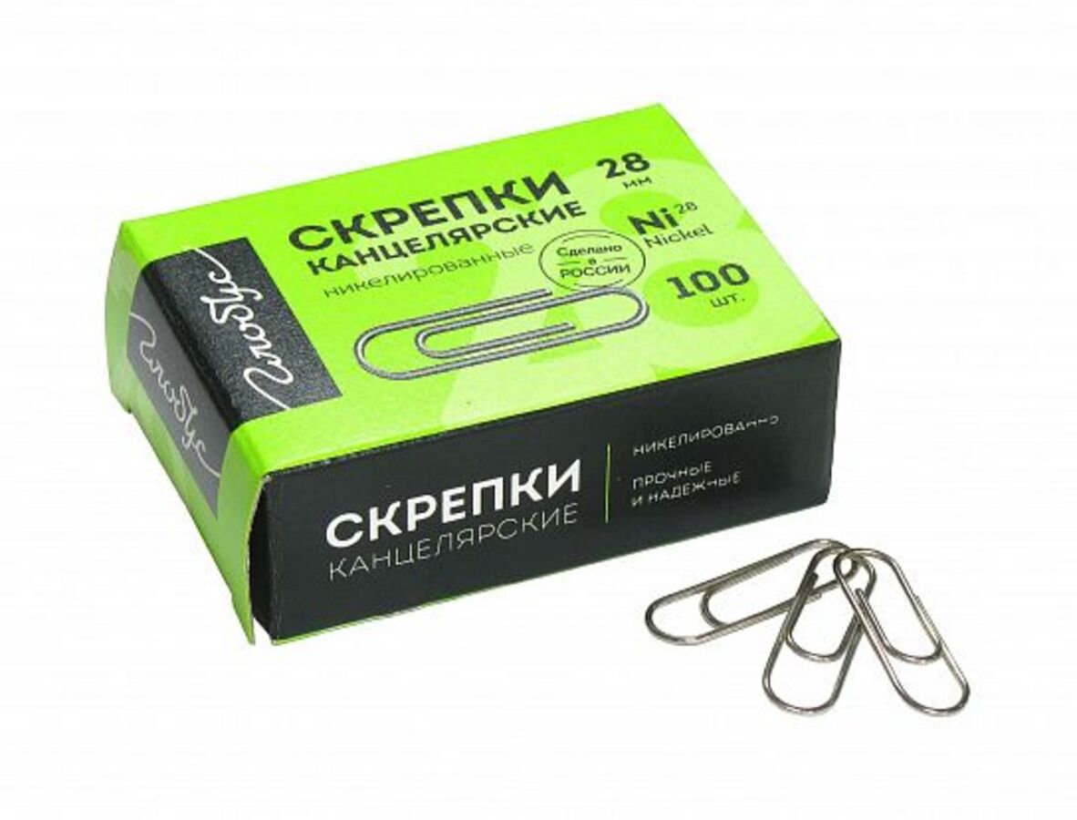 

Скрепки 28мм 100шт никелированные к/к Глобус С28-100 Н
