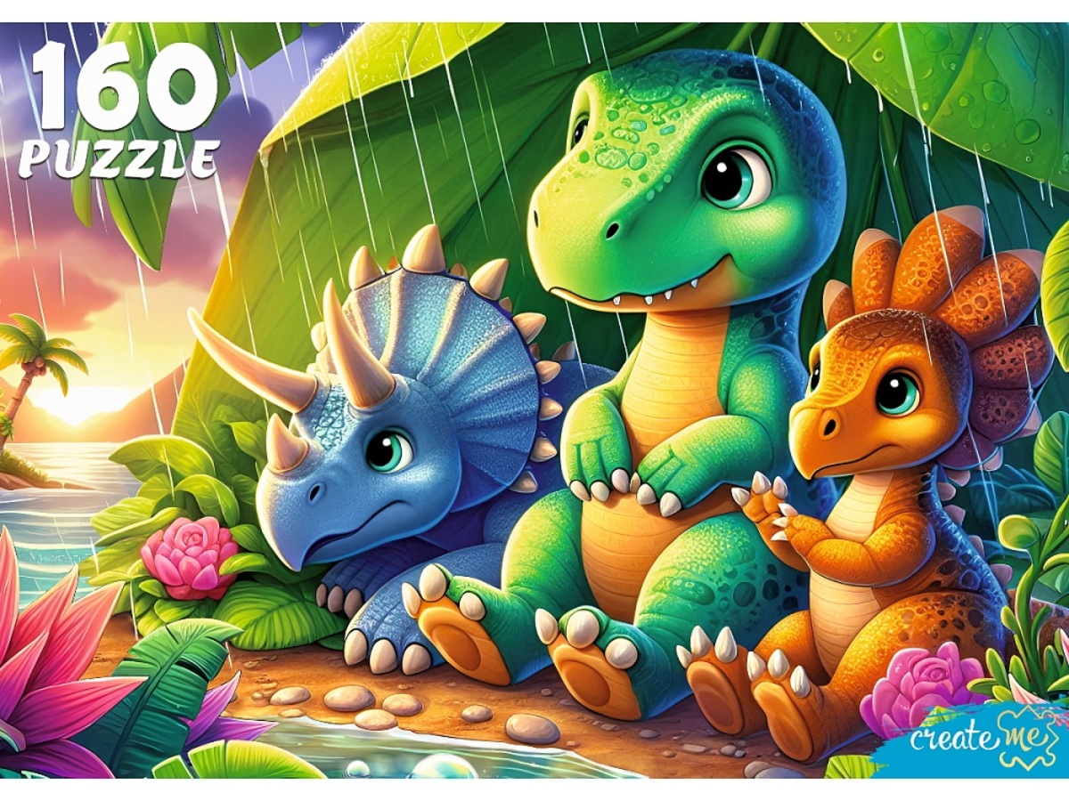 

Пазлы 160 элементов Динозавры под дождем РЫЖИЙ КОТ Ф160-4540