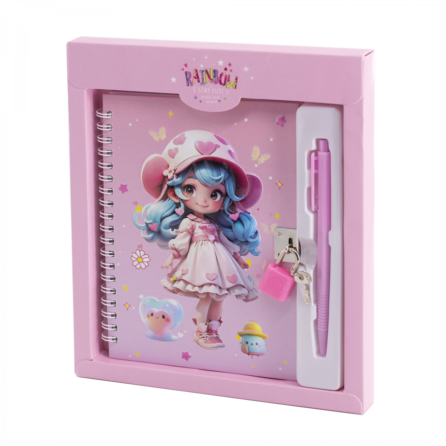 

Набор Блокнот с замком 115х150мм 45л клетка тв.обл. + Ручка Малышка розовый ALINGAR AL12219