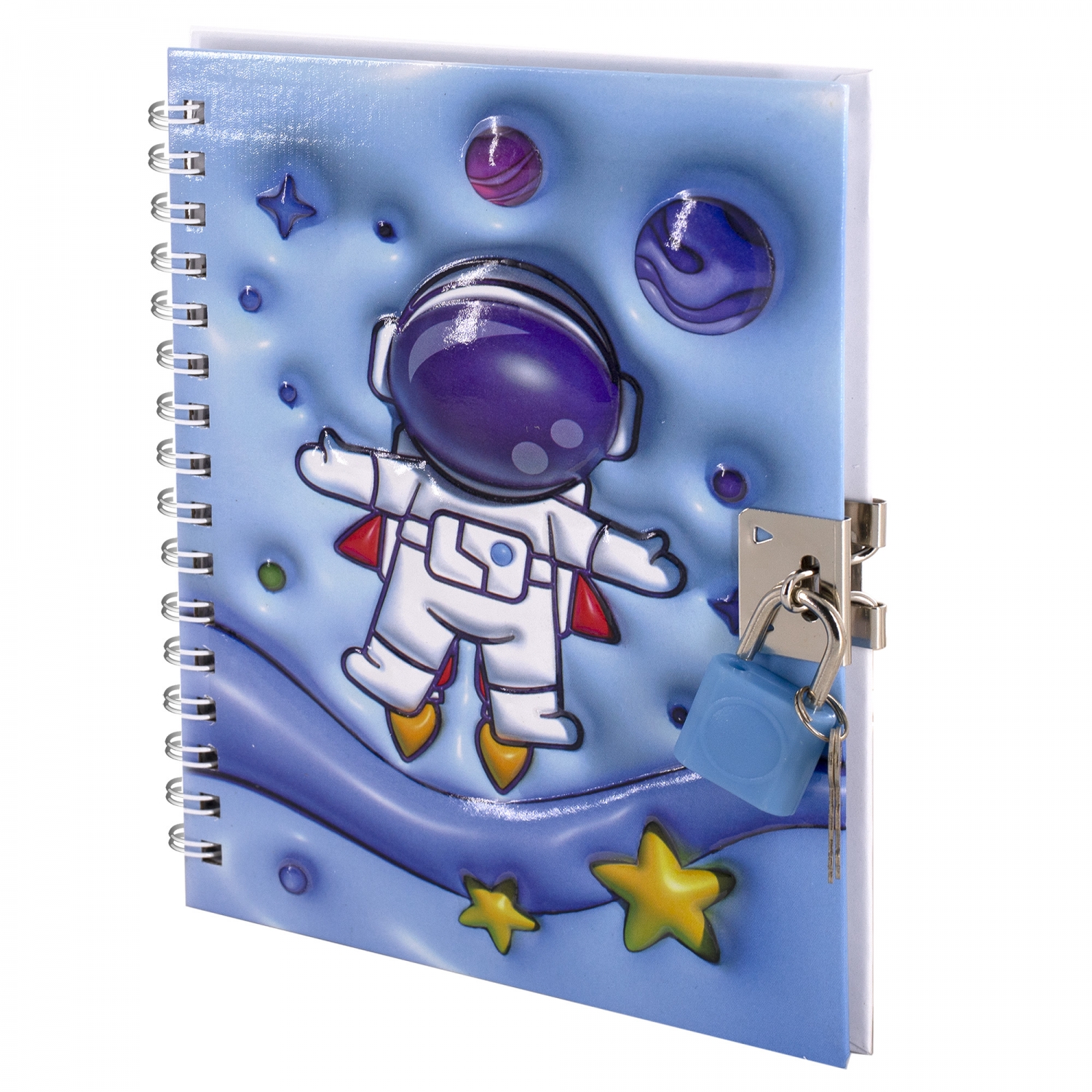 Блокнот 130х180мм 45л клетка гребень тв.обл. с замком Космос 3D ALINGAR AL12359