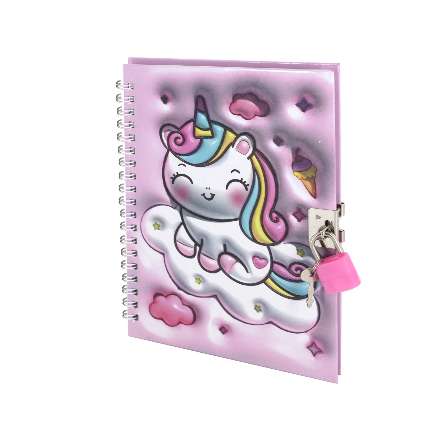 

Блокнот с замком 130х180мм 45л клетка гребень тв.обл. Единорожки 3D розовый ALINGAR AL11782
