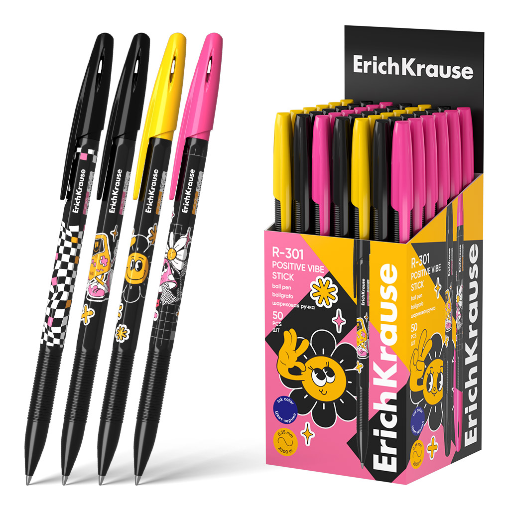 

Ручка шариковая синяя 0,7мм R-301 Stick Positive Vibe корпус ассорти ERICH KRAUSE 63080