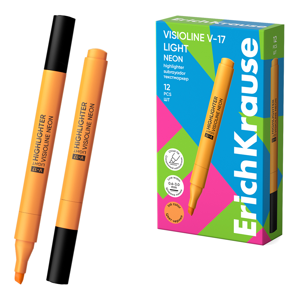 

Текстовыделитель 0,6-3мм Visioline V-17 light Neon Оранжевый ERICH KRAUSE 63559