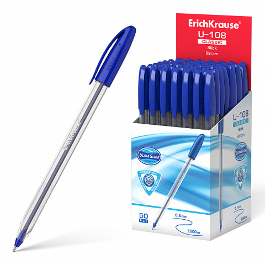 

Ручка шариковая синяя 1,0мм U-108 Classic Stick. Ultra Glide Technology ERICH KRAUSE 47564