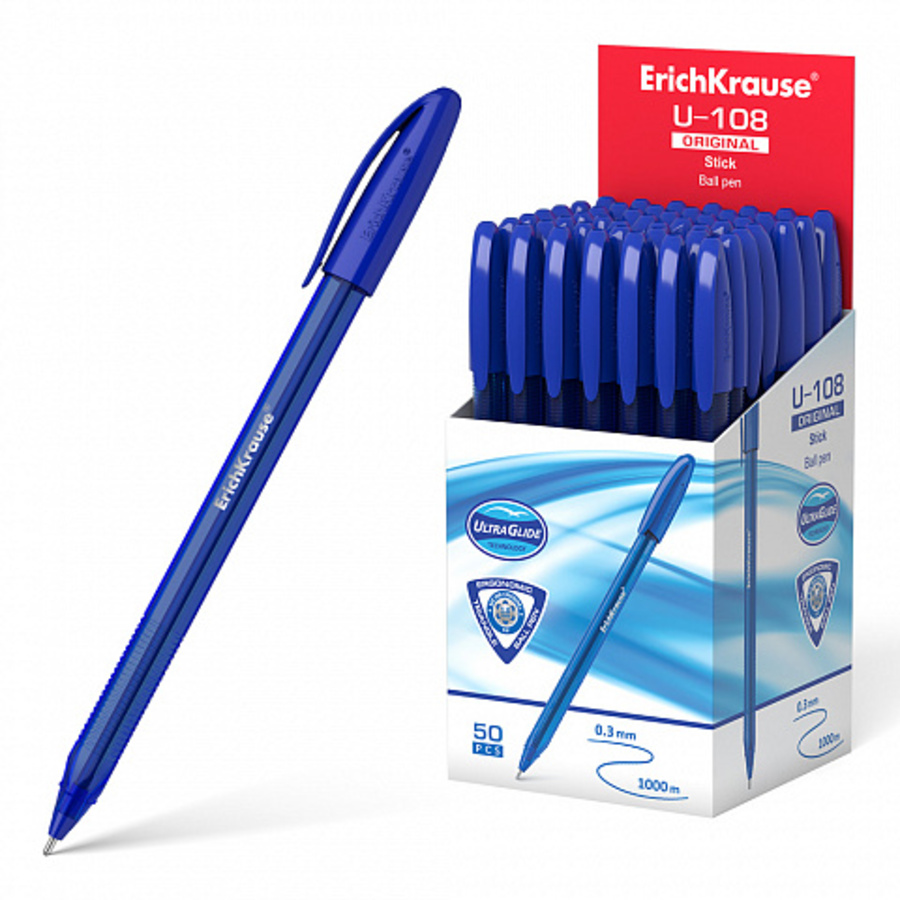 

Ручка шариковая синяя 1,0мм U-108 Original Stick. Ultra Glide Technology трехгр. ERICH KRAUSE 47595