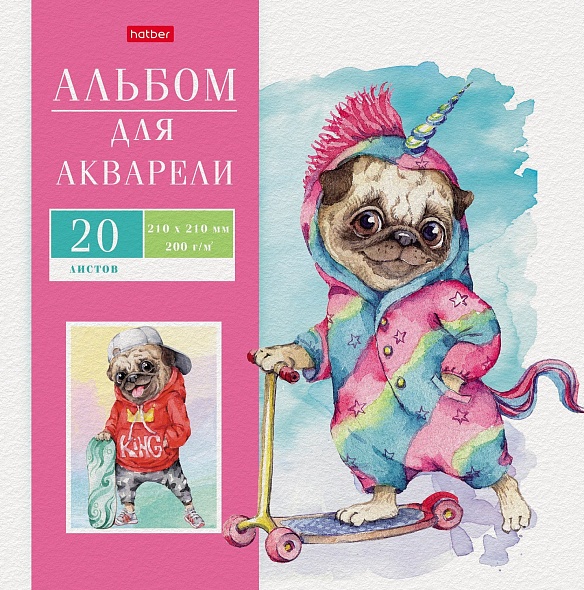 

Альбом для рисования акварелью 210х210мм 20л склейка Мопс LIFE 200г/м2 HATBER 20Аа4лтВк_27386 (уни)