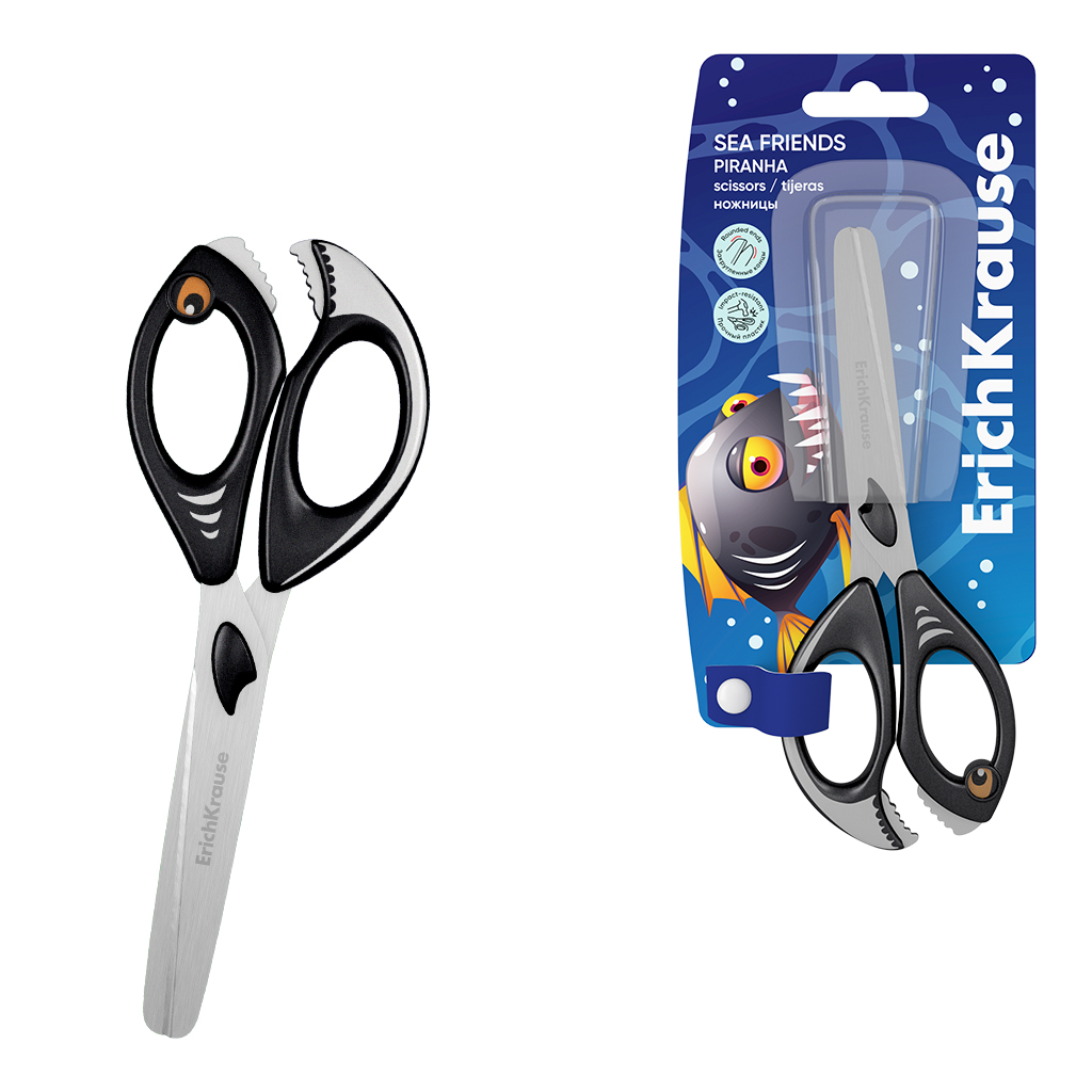 Ножницы детские 145мм Sea Friends Piranha закругленные пластручки ERICH KRAUSE 60870 176₽