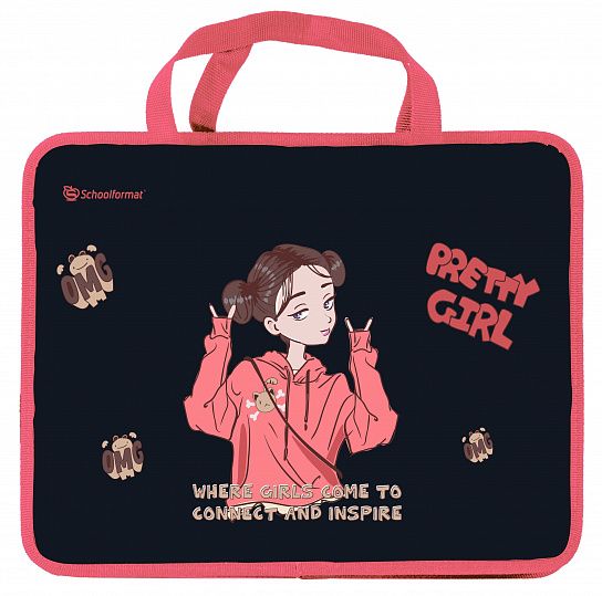 

Папка для труда пластик молния сверху А4 1отд. Аниме девочка ручки schoolФОРМАТ ПТРТМРШ-АД (жен)