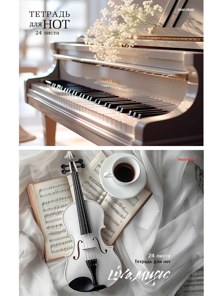 

Тетрадь для нот А5 24л горизонтальная скрепка Инструменты и белая студия ассорти PROF-PRESS 24-1031