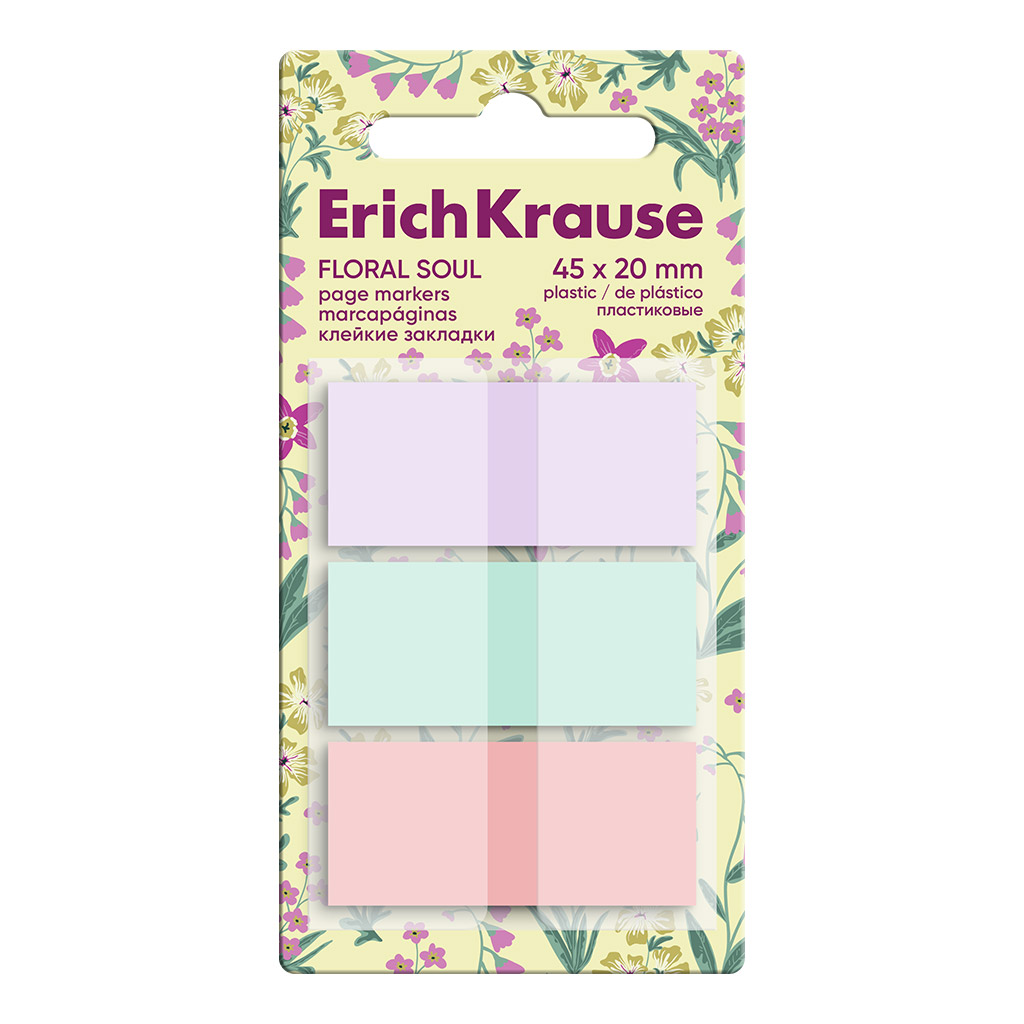 

Закладки с липким краем пластик 20х45мм 60л 3цв Z-сложение Floral Soul ERICH KRAUSE 63177
