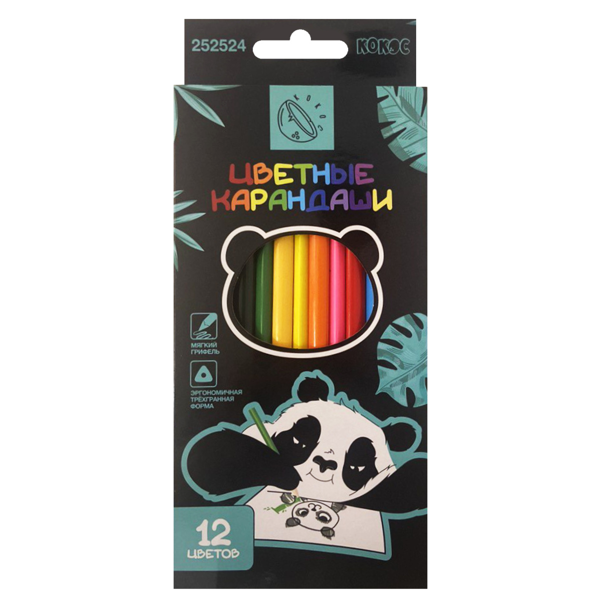 

Карандаши цветные 12цв 3-гран. дерево ERGO Light Панда карт.уп. Кокос 252524